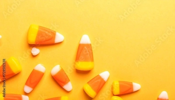 Obraz Candy corn scattered on an orange background