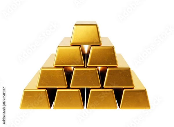 Fototapeta Isolate piles of gold bars are a powerful symbol of financial success and investment. This image reflects stability and wealth in business.