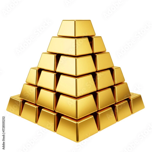 Fototapeta Isolate piles of gold bars are a powerful symbol of financial success and investment. This image reflects stability and wealth in business.