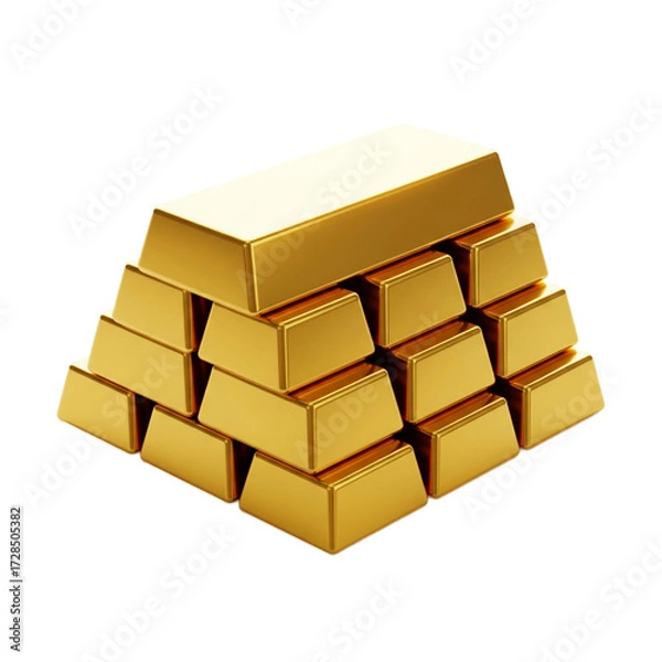 Fototapeta Isolate piles of gold bars are a powerful symbol of financial success and investment. This image reflects stability and wealth in business.