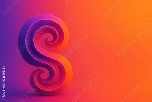Fototapeta Elegant spiral S-shaped 3D sculpture on orange-purple gradient background great for luxury branding artistic visuals and digital design themes