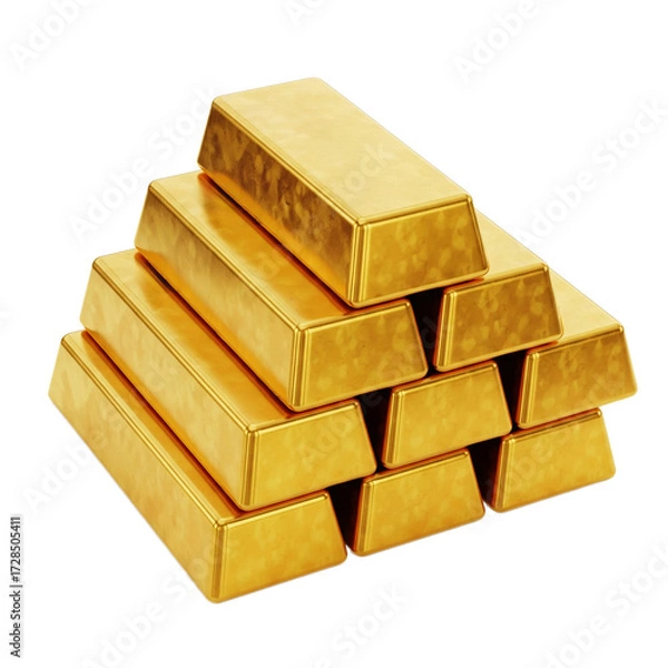 Fototapeta Isolate piles of gold bars are a powerful symbol of financial success and investment. This image reflects stability and wealth in business.