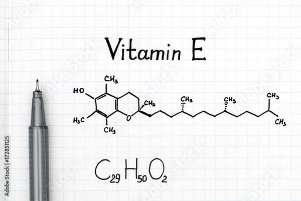 Fototapeta Chemical formula of Vitamin E with black pen