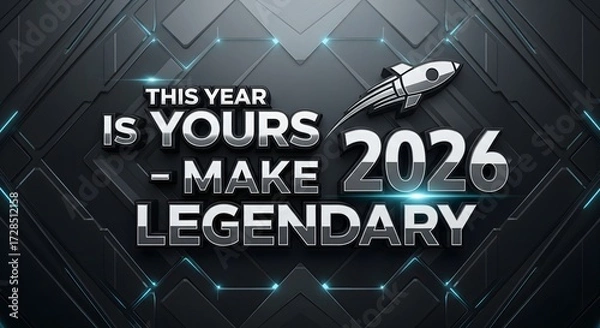 Fototapeta This year is yours make it legendary with rocket ship and futuristic background for year twenty twenty six