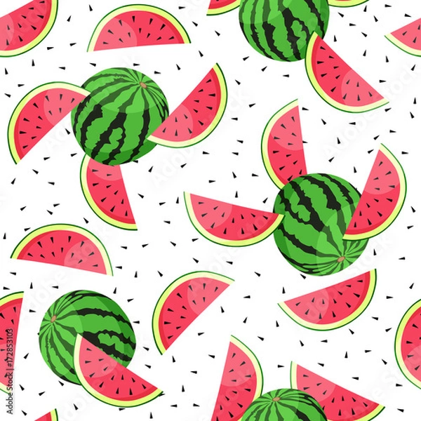 Fototapeta Seamless pattern with watermelon slices. Vector illustration.