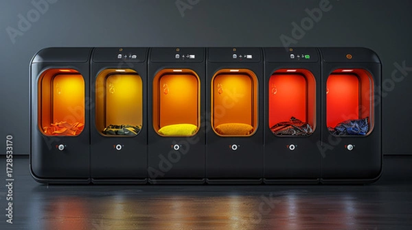 Fototapeta Futuristic automated clothing storage units.