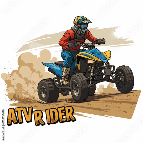 Fototapeta Dynamic Handdrawn All Terrain Vehicle Action Adventure Offroad Illustration