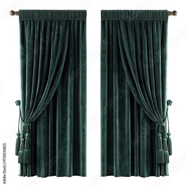 Obraz Pair of deep teal velvet curtains
