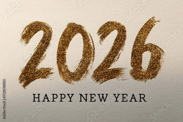 Fototapeta 2026 glitter text with happy new year message on light background celebrating holiday, festivity, and new beginnings