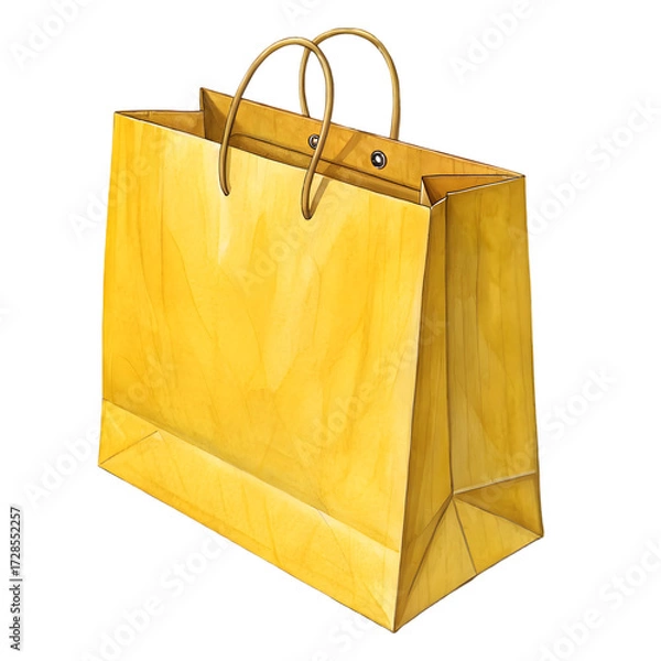 Fototapeta Paper shopping bag in yellow with sturdy handles and smooth paper finish