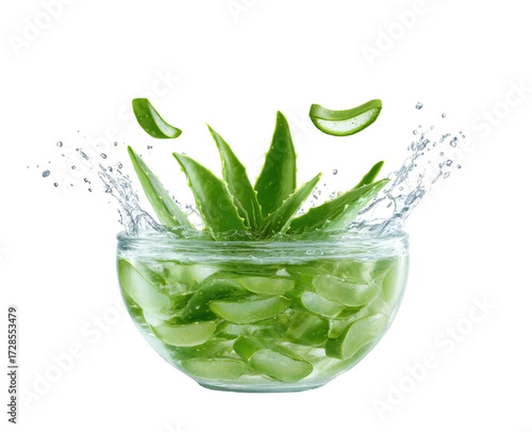 Obraz Fresh aloe vera in a bowl with water splash