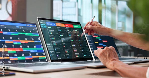 Fototapeta Kanban Project Management Software On Laptop