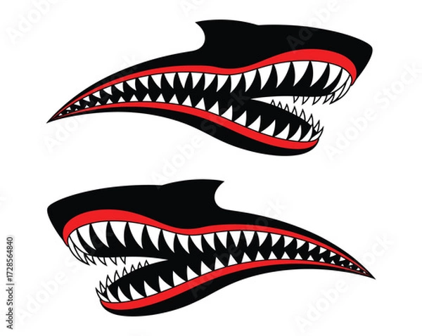 Fototapeta Vector Illustration of Shark Monster Mouths with Sharp Teeth, shark, shark teeth, monster, hunting