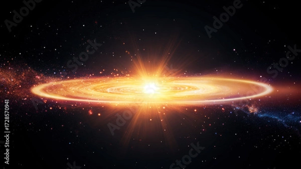 Fototapeta Galactic light ring glowing cosmic disk bright starburst expanding from dark space high energy vibrant celestial universe astronomy awe inspiring