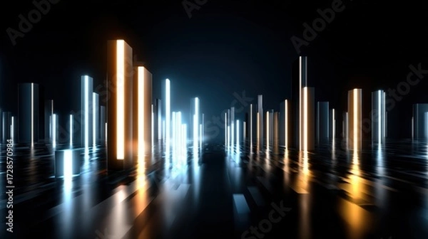 Fototapeta Futuristic Light Bars in Abstract Digital Landscape