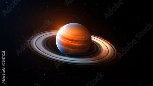 Fototapeta Colorful planet with glowing rings, vibrant gas clouds, and cosmic background, evoking sense of wonder and mystery in deep space, high fidelity digital art