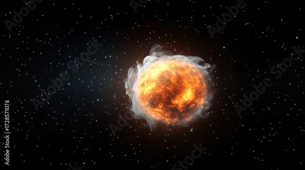 Fototapeta Fiery orange galaxy explosion with glowing abstract energy and flowing smoke in deep space, surrounded by countless stars, evoking sense of cosmic wonder and dynamic movement