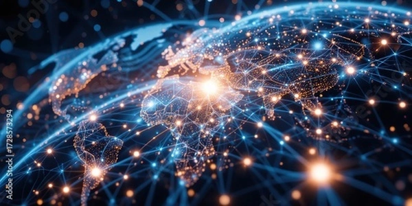 Fototapeta Global Network Connectivity: A Visual Representation of Worldwide Digital Interconnection and Data Flow