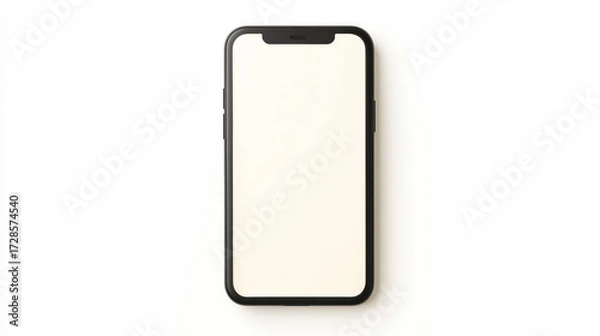 Fototapeta Modern smartphone with blank clean screen black frame minimal design isolated on white background high fidelity technology device contemporary style digital communication