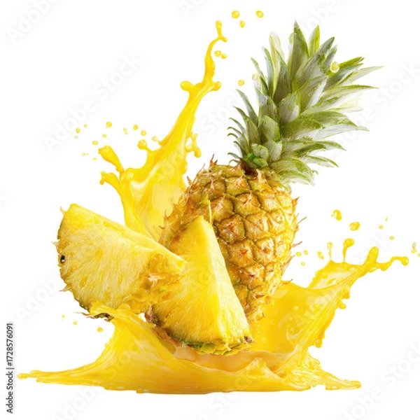 Obraz Fresh pineapple slices in a juice splash