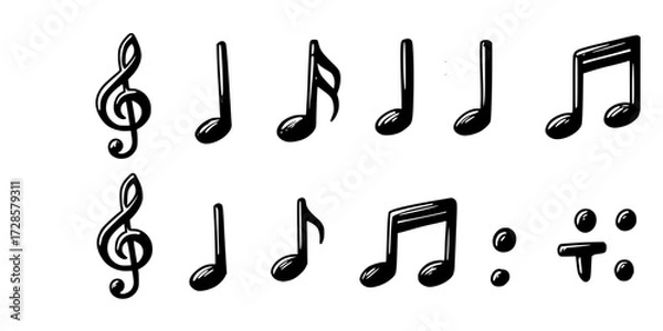 Fototapeta Music notes hand drawn doodle vector illustration set. Freehand sketch melody symbol elements.
