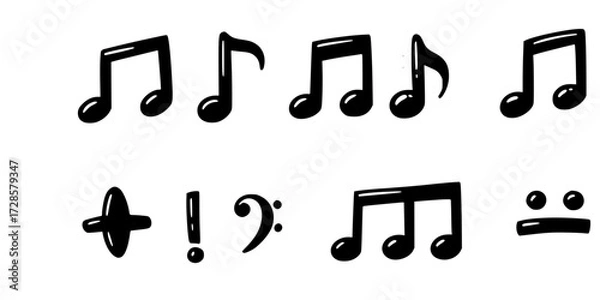 Fototapeta Music notes hand drawn doodle vector illustration set. Freehand sketch melody symbol elements.
