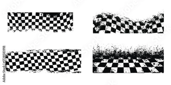 Obraz Racing flag vector with motorsport checkered flag vector illustration, racing banner illustration, speed and competition icons, car race flag clipart