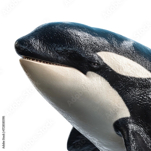 Fototapeta Png of close up of an orca, also known as a killer whale, isolated on transparent background