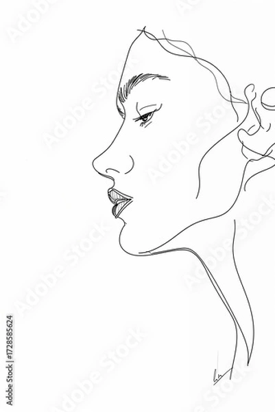 Fototapeta Minimalist Woman Face Profile, Continuous Line Art, Modern Gallery Style stylish decor