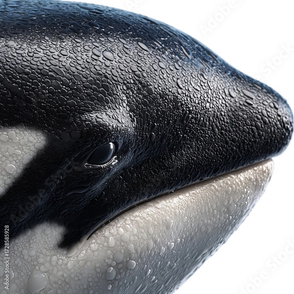 Fototapeta Png of close up of an orcas head isolated on transparent background, showcasing its sleek black and white skin