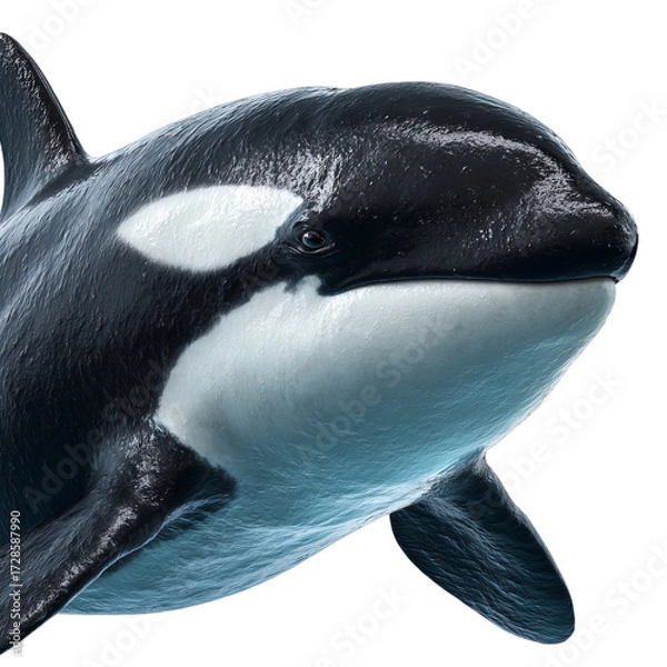 Fototapeta Png of captivating closeup of an orcas head, showcasing its powerful presence and sleek design isolated on transparent background