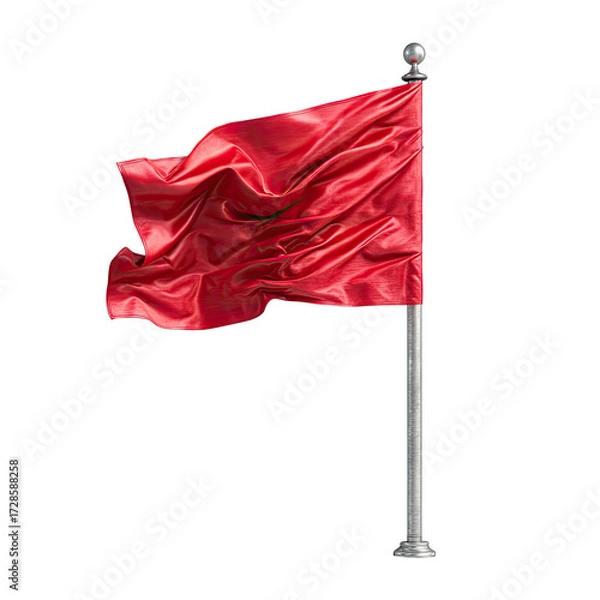 Fototapeta Red flag billowing in the wind on a metal pole