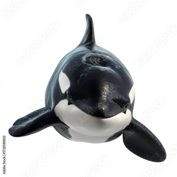 Fototapeta Png of orca swimming isolated on transparent background killer whale with black and white coloring in the ocean
