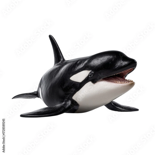 Fototapeta Png of orca whale swimming gracefully, isolated on transparent background, showcasing its distinctive black and white markings