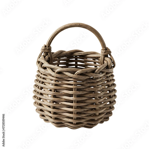 Fototapeta woven basket mini piece, small handmade natural fiber basket with detailed weaving texture, miniature rustic decor isolated on transparent background PNG