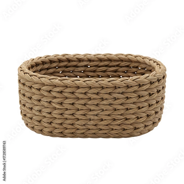 Fototapeta woven basket mini piece, small handmade natural fiber basket with detailed weaving texture, miniature rustic decor isolated on transparent background PNG