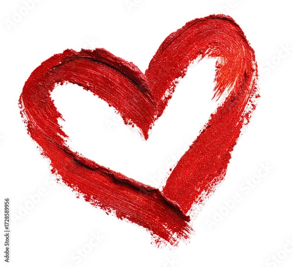 Obraz A vibrant red heart shape, formed by a textured lipstick smudge