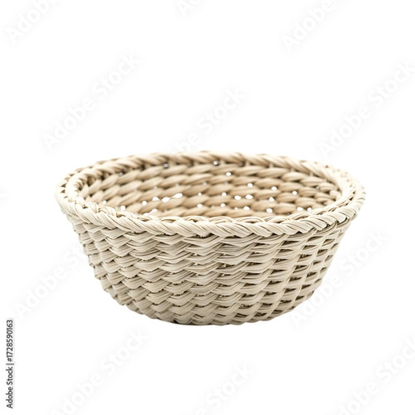 Fototapeta woven basket mini piece, small handmade natural fiber basket with detailed weaving texture, miniature rustic decor isolated on transparent background PNG