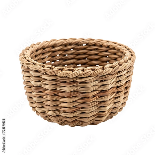 Fototapeta woven basket mini piece, small handmade natural fiber basket with detailed weaving texture, miniature rustic decor isolated on transparent background PNG