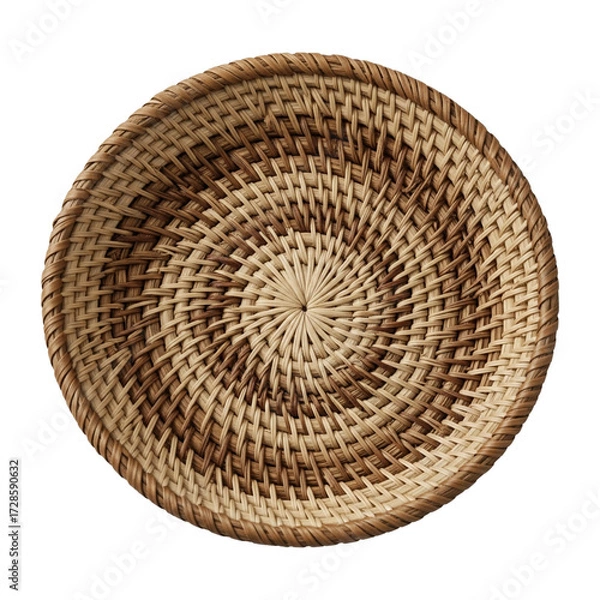 Fototapeta woven basket mini piece, small handmade natural fiber basket with detailed weaving texture, miniature rustic decor isolated on transparent background PNG