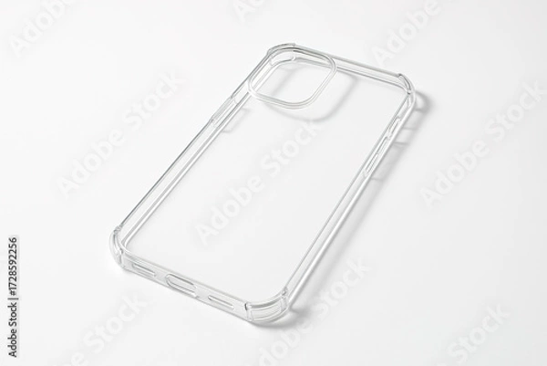 Fototapeta Clear iPhone Case Isolated on a Clean White Surface Backdrop.