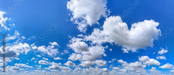Fototapeta A perspective view of rows of clouds receding beyond the horizon. The receding cloud becomes smaller as it approaches the horizon. A detailed textured background for a banner.