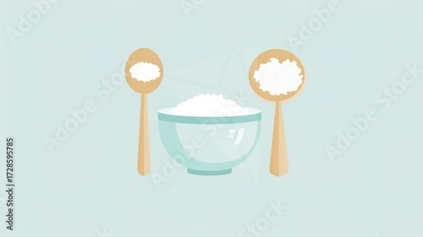 Fototapeta Rice, Wooden Spoon, and Bowl – a warm and rustic composition. The natural textures and earthy tones create a cozy, homey kitchen atmosphere.