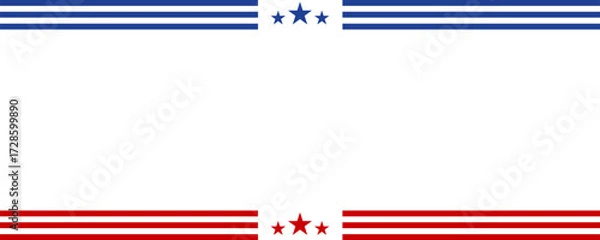 Obraz Red and blue stripped line border with stars on blank copy space background template. America 4th of July Memorial or Independence day theme wallpaper.	
