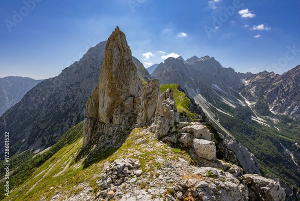 Fototapeta Picturesque mountain pass Kamniško sedlo in Kamnik Savinja Alps on a sunny summer afternoon, Slovenia