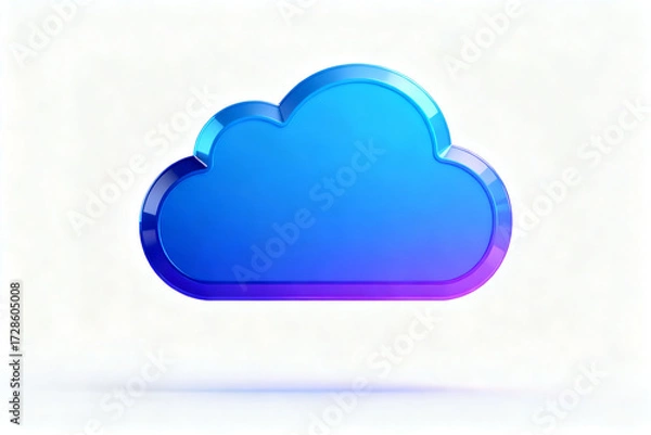 Fototapeta A stylized blue cloud icon with a glossy, gradient finish on a white background
