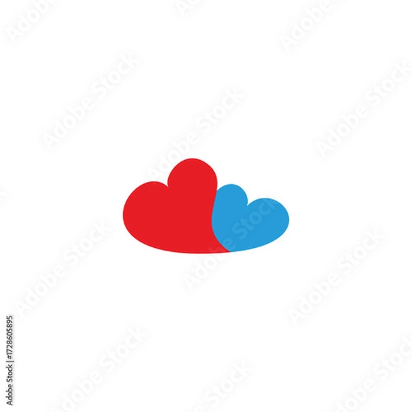 Fototapeta Two heart, cloud geometric symbol simple logo vector