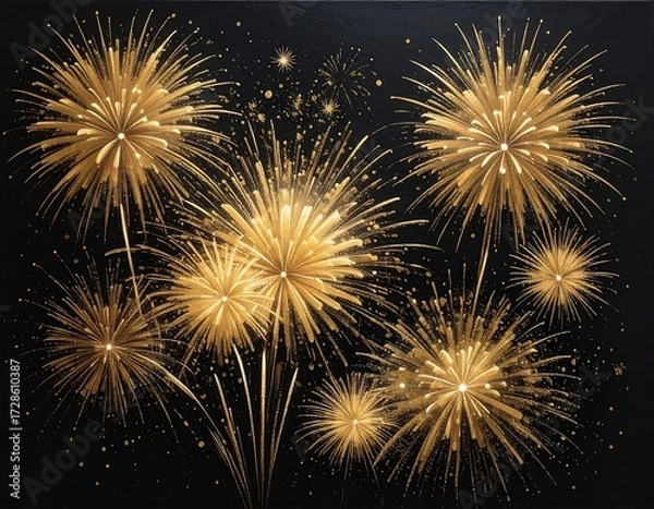 Obraz Golden fireworks explode against dark night
