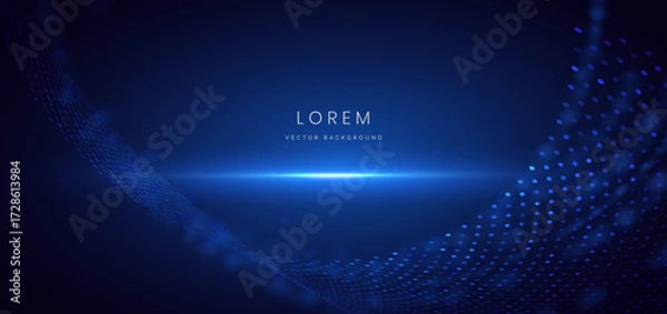 Fototapeta Futuristic digital dot glowing particles on dark blue background.