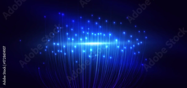 Fototapeta Neon blue light lines with sparkle on dark blue background with lighting effect. Futuristic light concept.